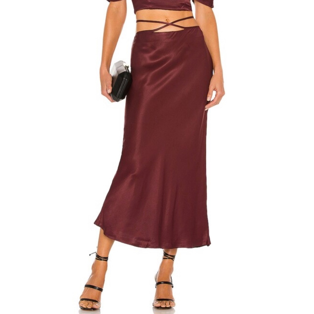 NWT Bardot x Revolve Tie Waist Bias Skirt - Burgundy